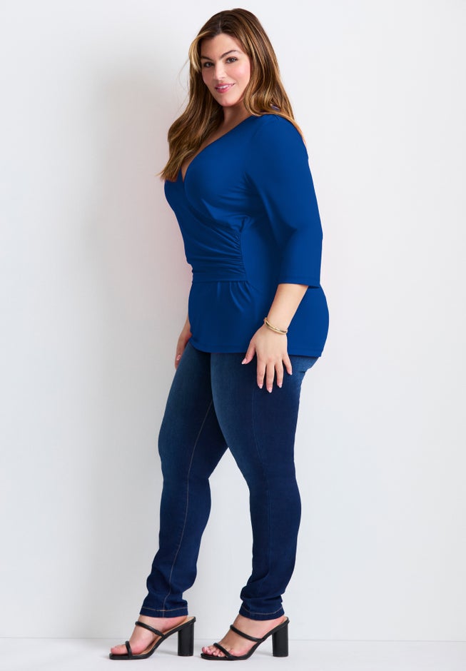 Side Ruched Faux Wrap Top image number 2