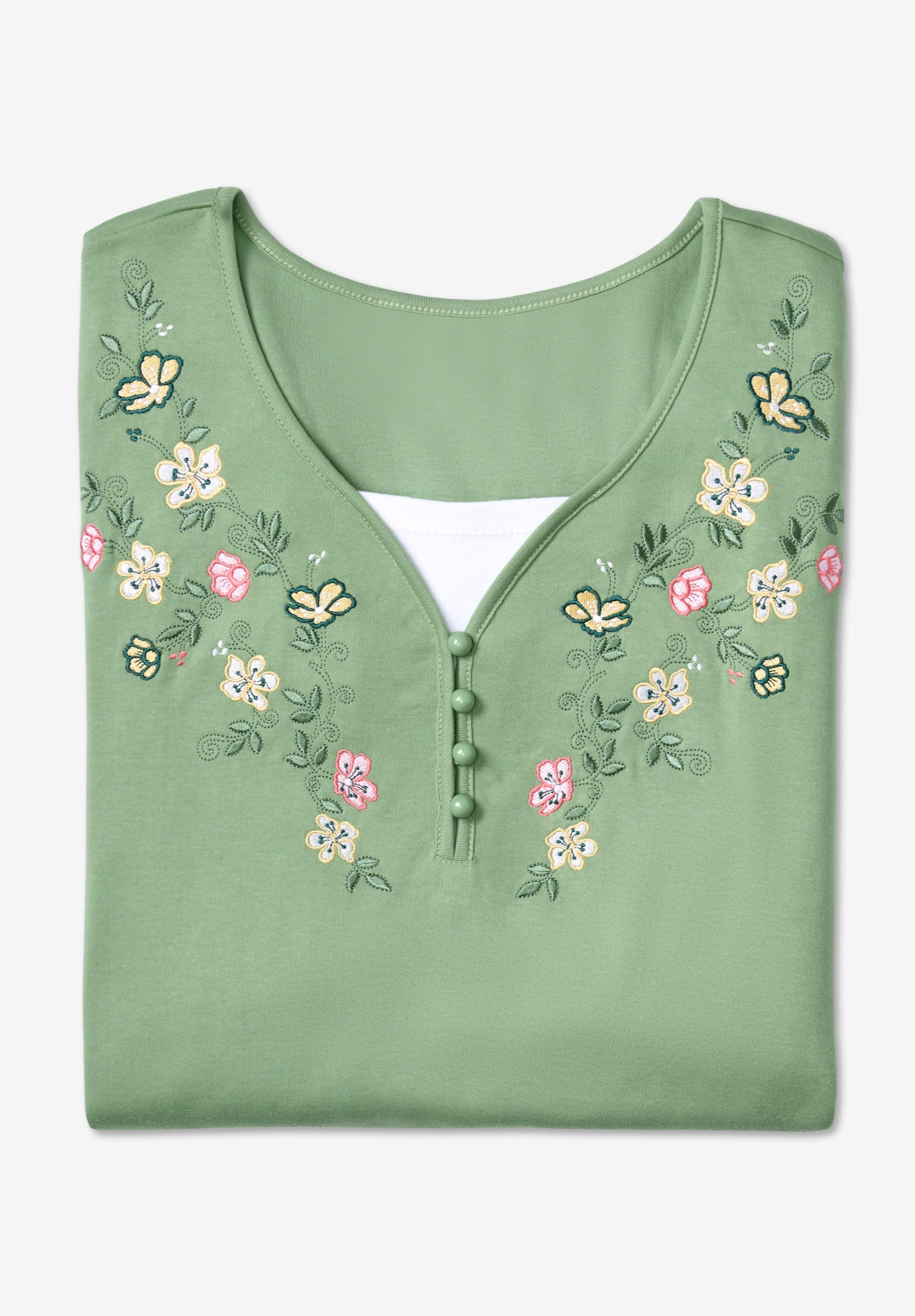 7-Day Layered-Look Embroidered Henley Tunic image number 2