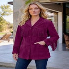 Plus Size Fringe Suede Jacket image number 0