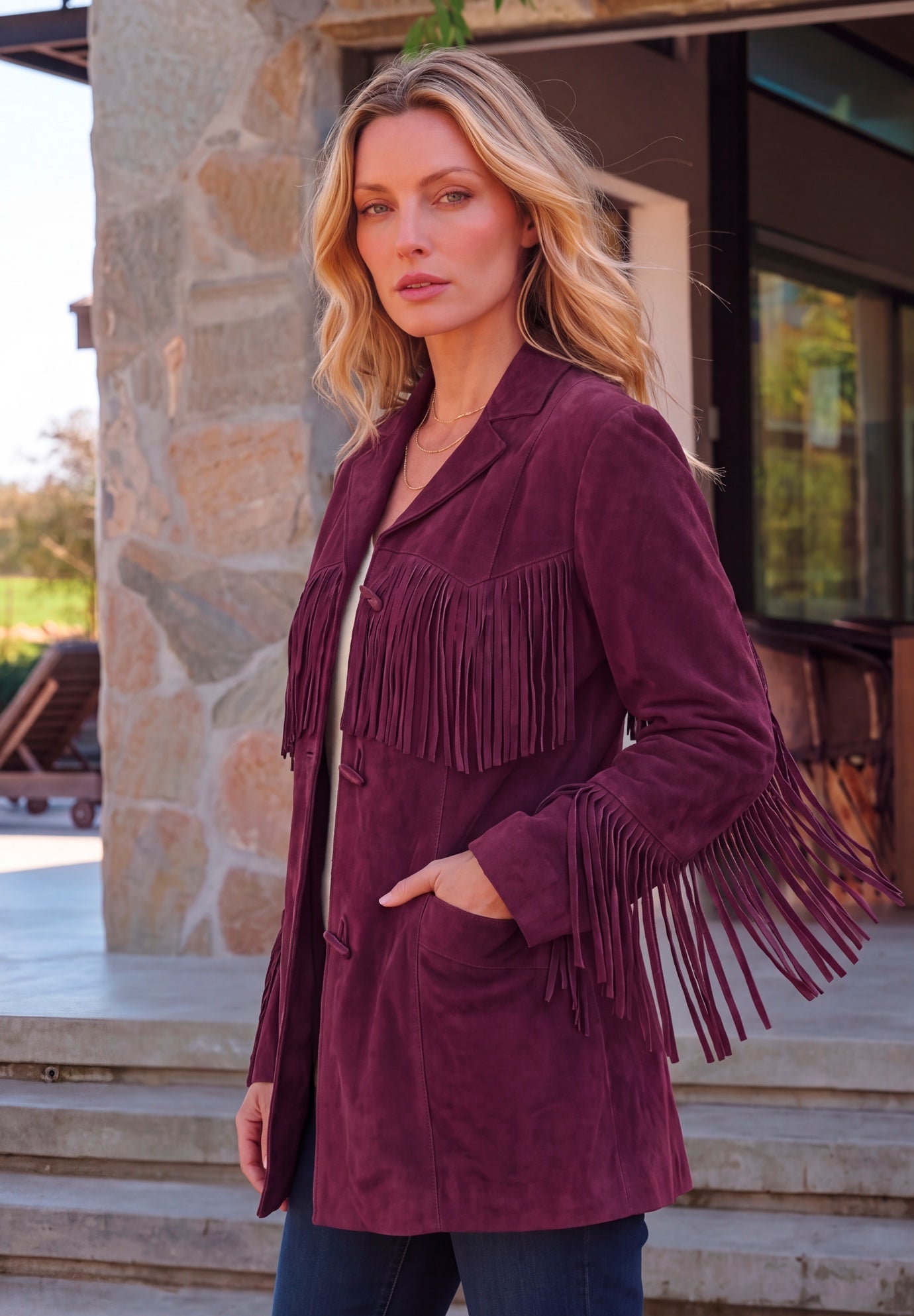 Plus Size Fringe Suede Jacket image number 1