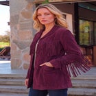 Plus Size Fringe Suede Jacket image number 1
