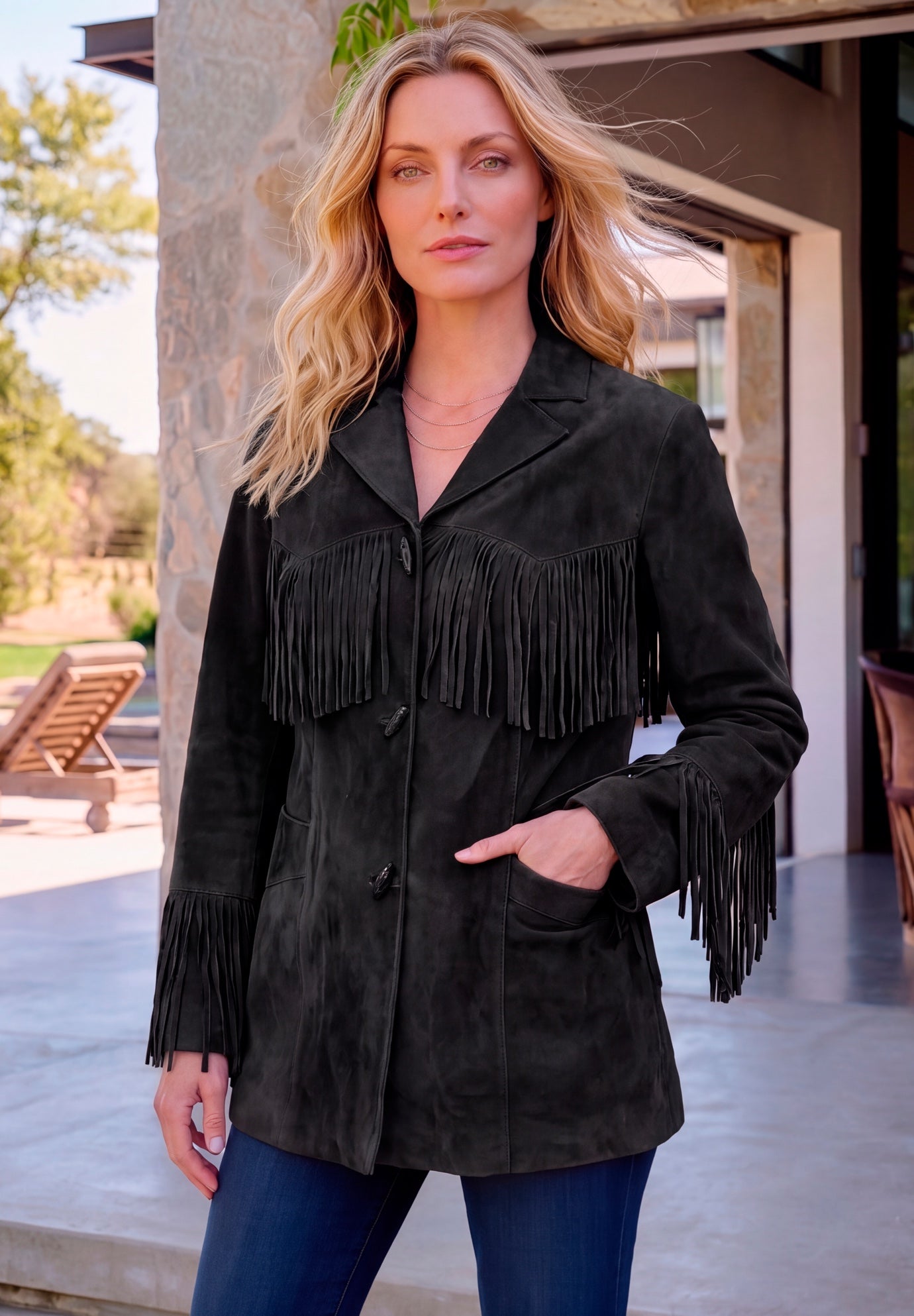 Plus Size Fringe Suede Jacket image number 0