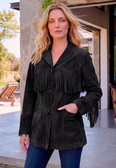 Plus Size Fringe Suede Jacket