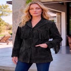Plus Size Fringe Suede Jacket image number 0