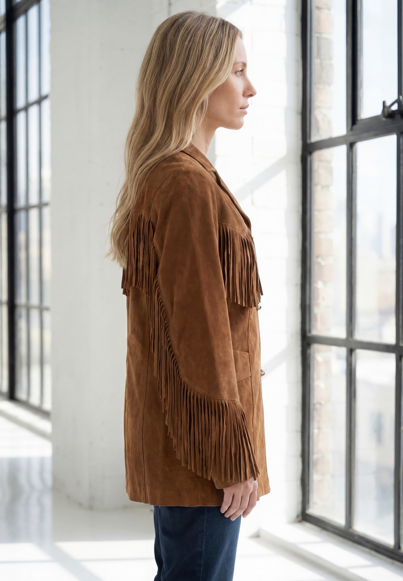 Plus Size Fringe Suede Jacket image number 2