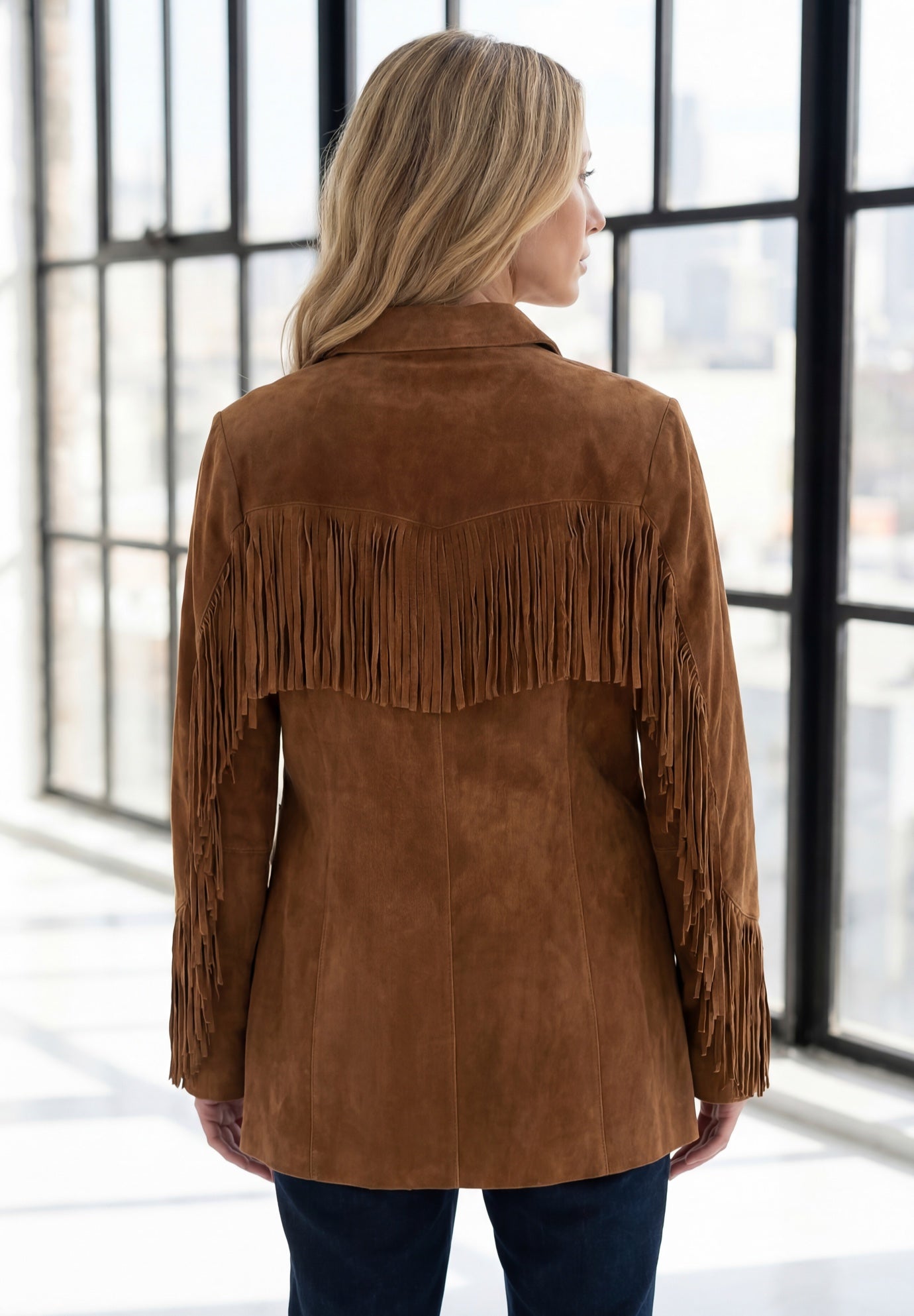 Plus Size Fringe Suede Jacket image number 3