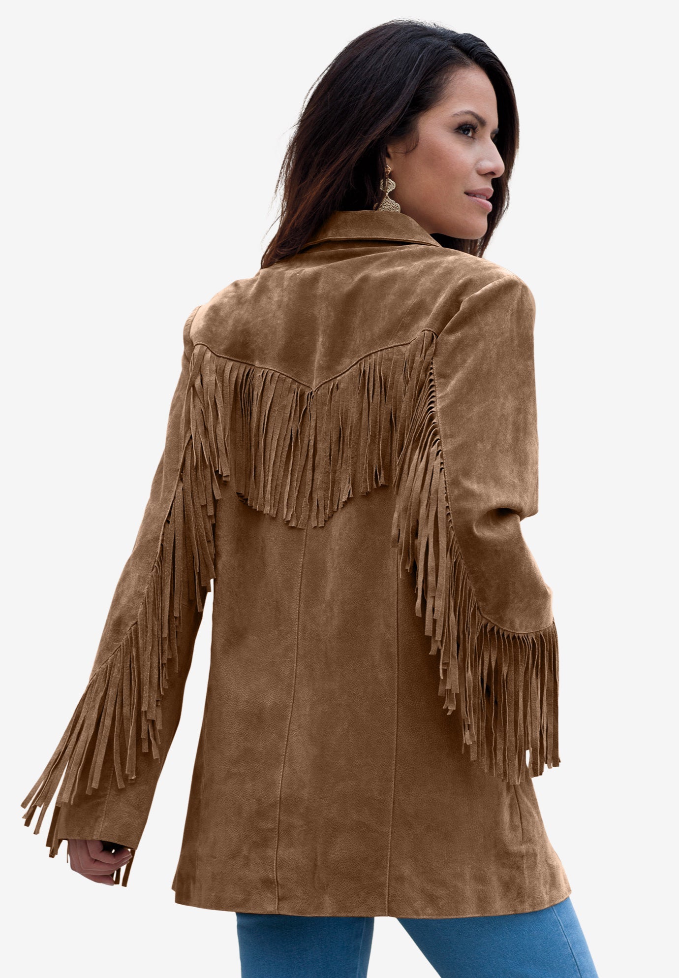 Plus Size Fringe Suede Jacket image number 1