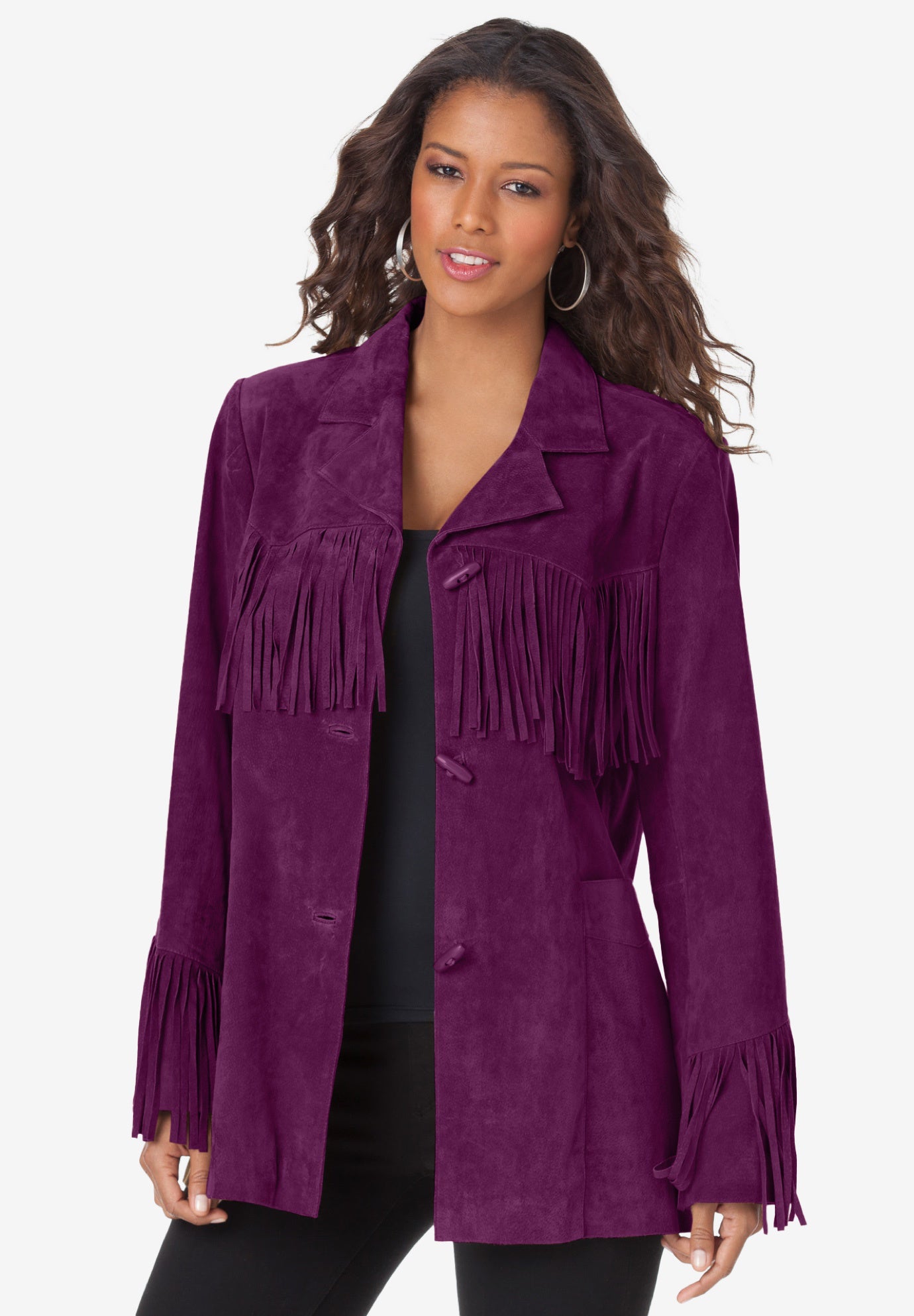 Plus Size Fringe Suede Jacket image number 0