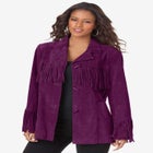 Plus Size Fringe Suede Jacket image number null