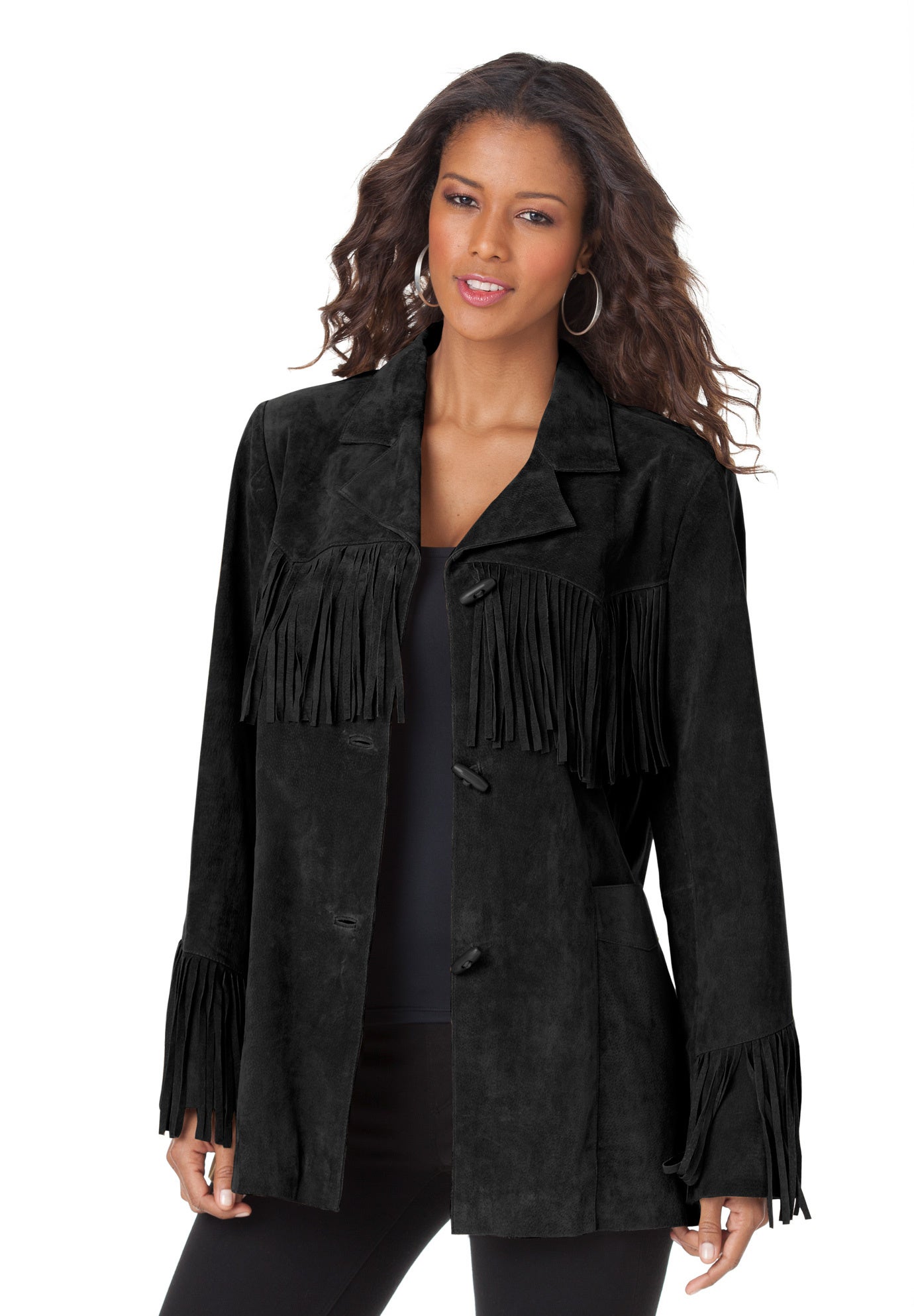 Plus Size Fringe Suede Jacket image number 0