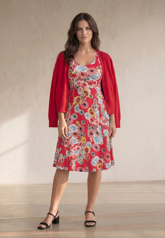 Stretch Jersey Knit Sleeveless Scoop Neck Fit and Flare Dress image number 2