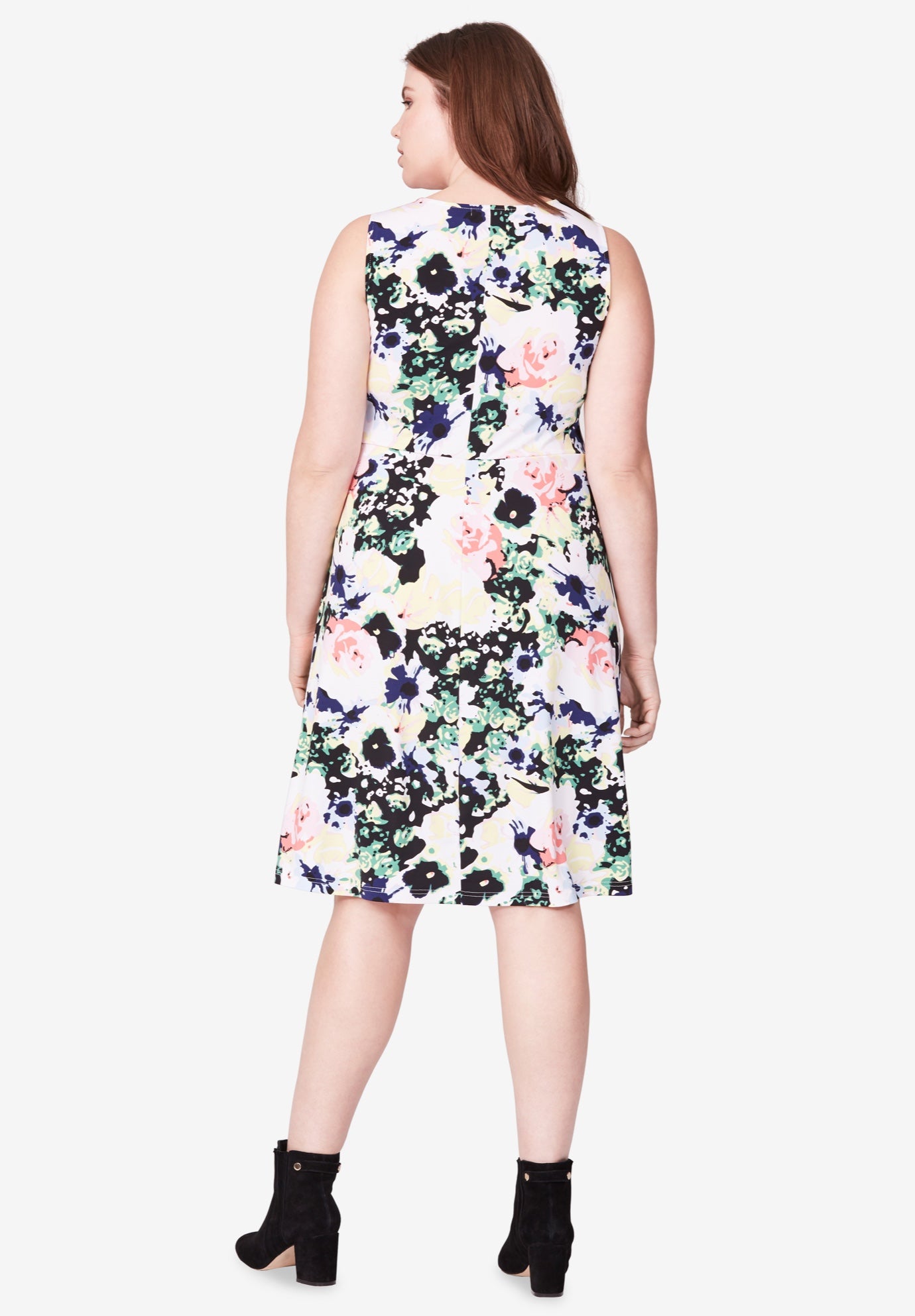 Stretch Knit Scoop Neck Sleeveless Fit And Flare Dress image number 1