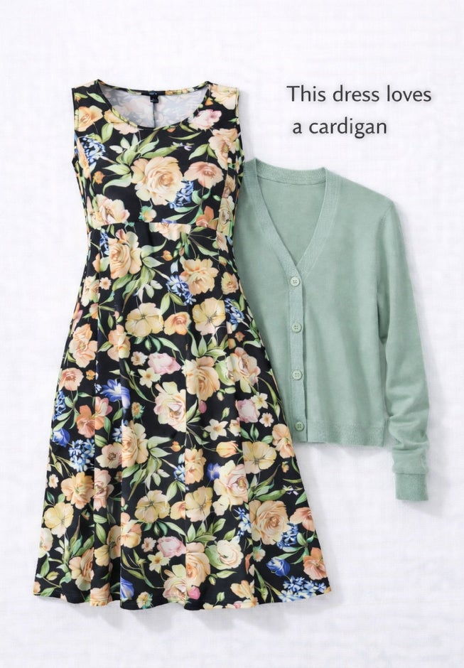 Stretch Jersey Knit Sleeveless Scoop Neck Fit and Flare Dress image number 2