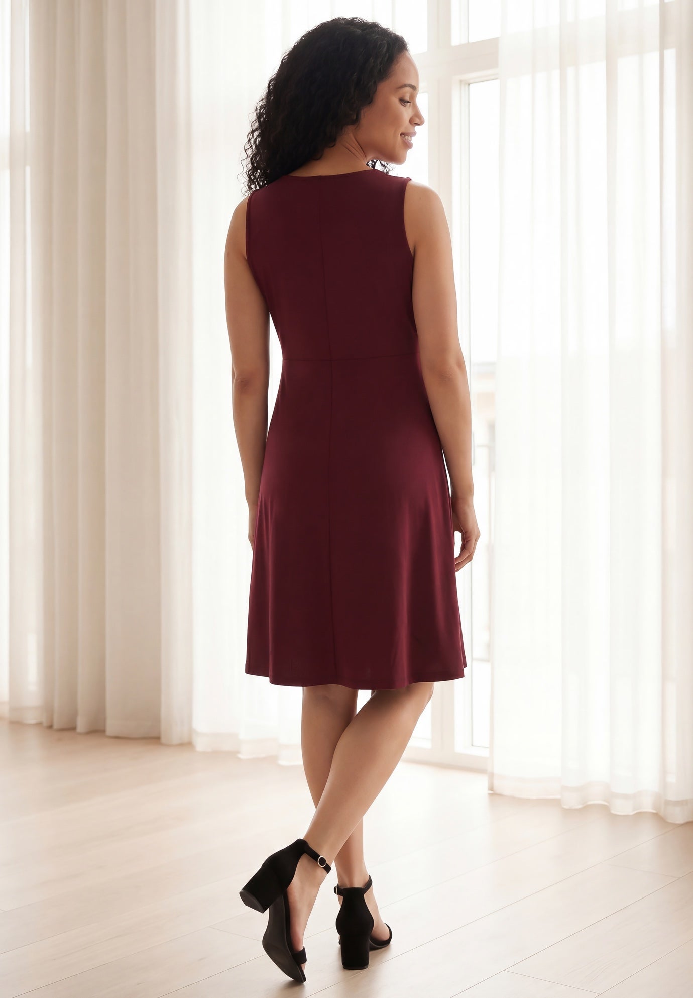 Stretch Jersey Knit Sleeveless Scoop Neck Fit and Flare Dress image number 1