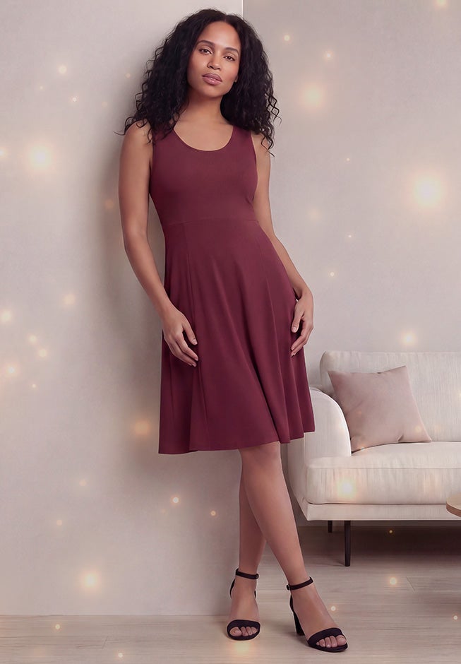 Stretch Jersey Knit Sleeveless Scoop Neck Fit and Flare Dress image number 0