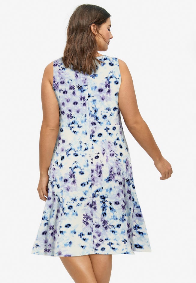 Stretch Knit Scoop Neck Sleeveless Fit And Flare Dress image number 1