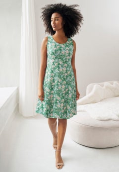 Stretch Jersey Knit Sleeveless Scoop Neck Fit and Flare Dress