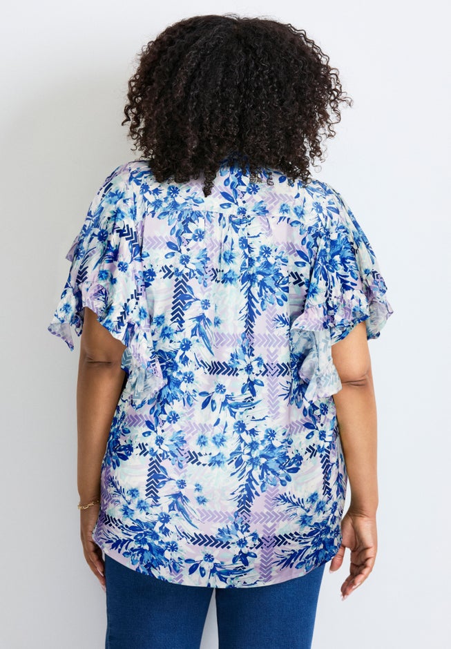 Tie Front Scarf Sleeve Blouse image number 1