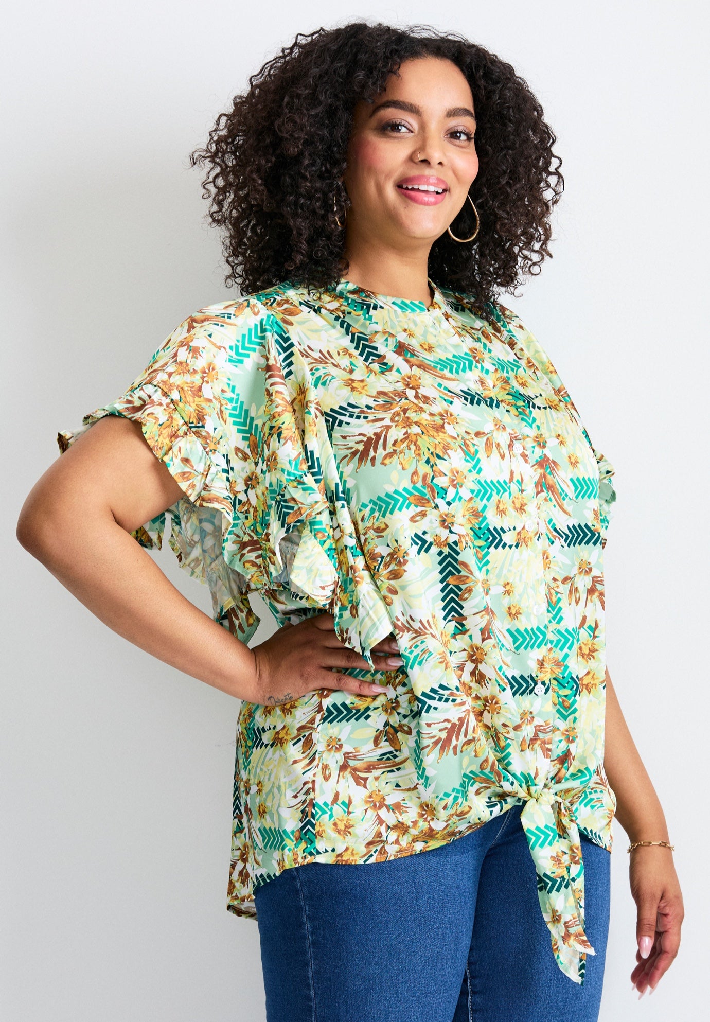 Tie Front Scarf Sleeve Blouse image number 2