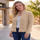Plus Size Military-Inspired Ribbed Cardigan Sweater image number null