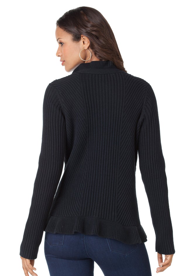 Plus Size Military-Inspired Ribbed Cardigan Sweater image number 1