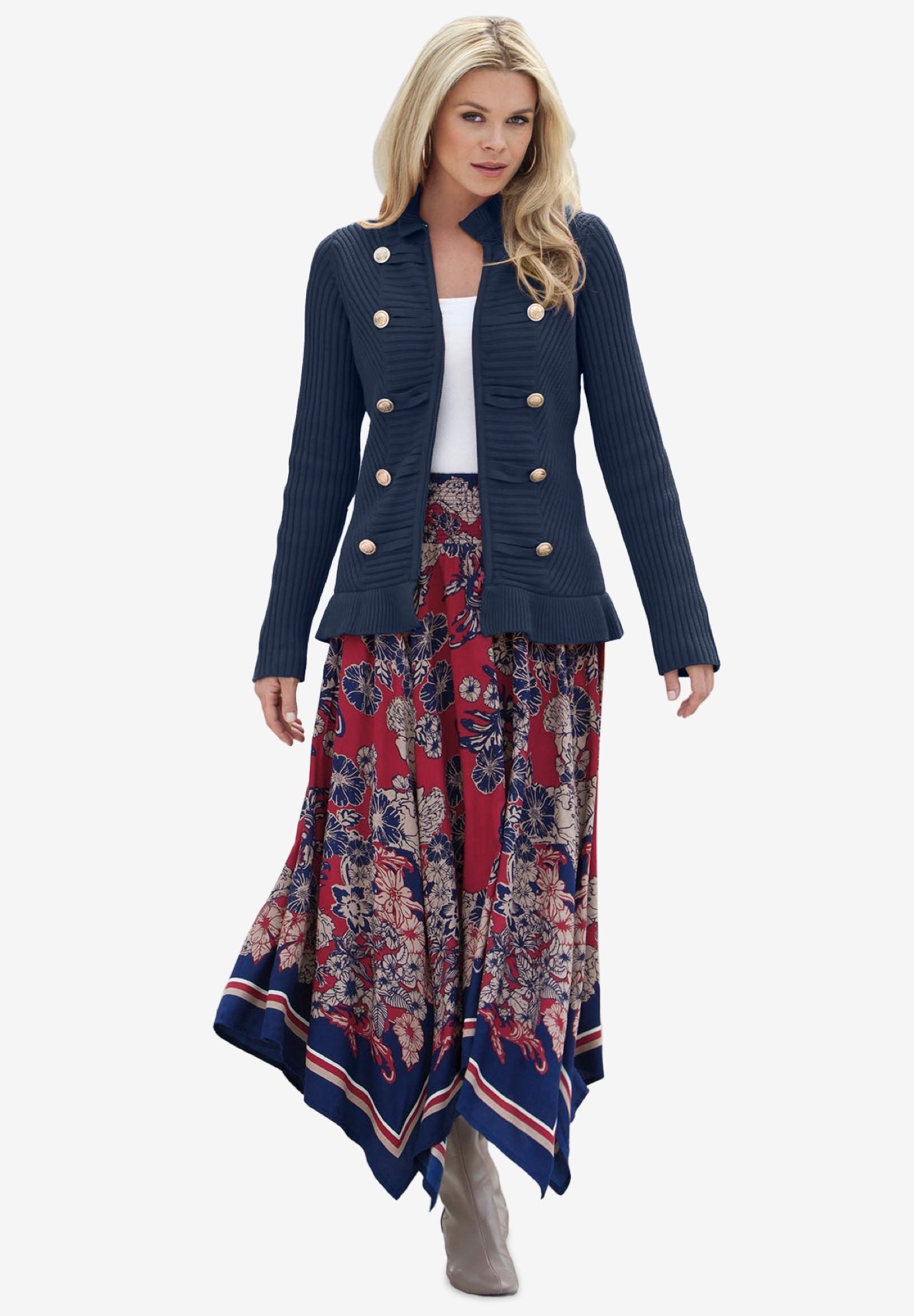 Plus Size Military-Inspired Ribbed Cardigan Sweater image number 0