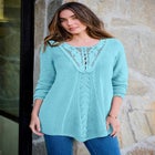 Plus Size Lace Yoke Pullover Sweater image number null
