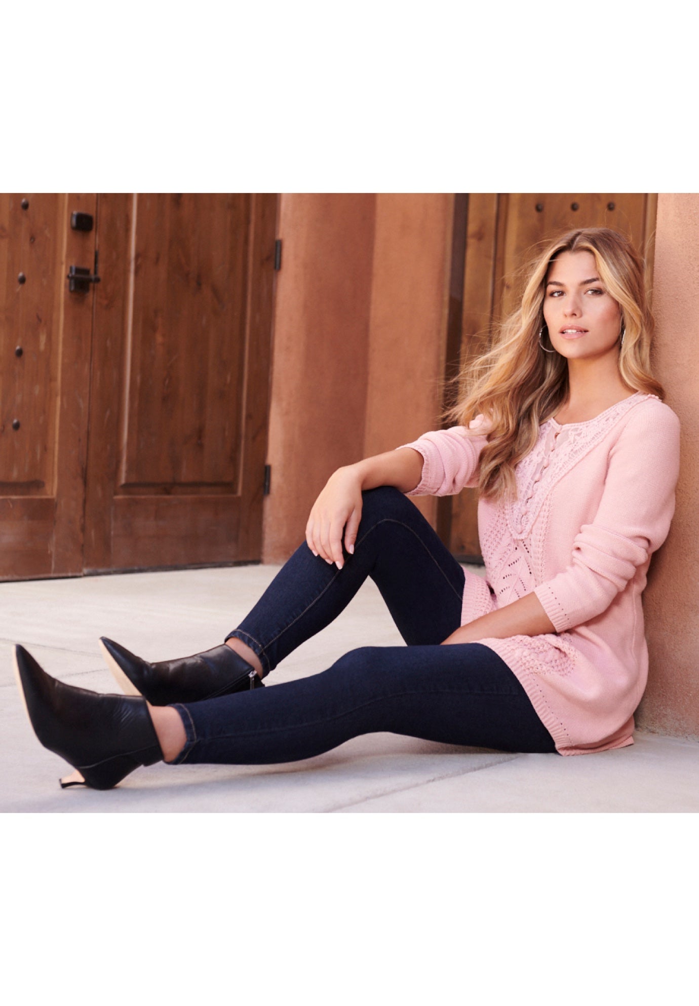 Plus Size Lace Yoke Pullover Sweater image number 3