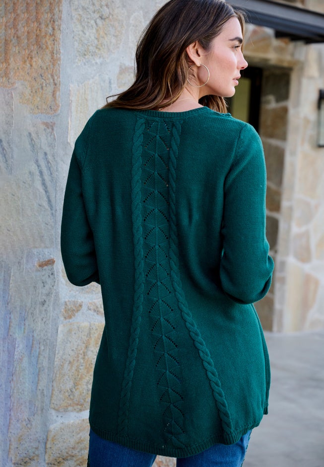 Plus Size Lace Yoke Pullover Sweater image number 1