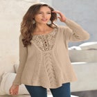 Plus Size Lace Yoke Pullover Sweater image number null