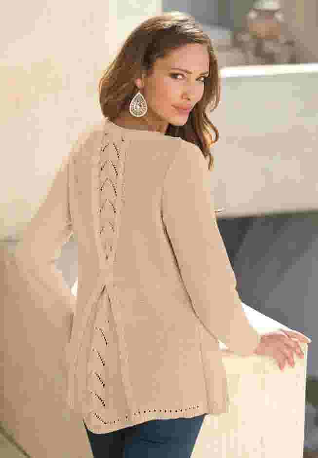 Plus Size Lace Yoke Pullover Sweater image number 1
