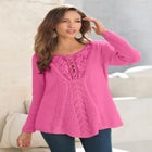 Plus Size Lace Yoke Pullover Sweater image number null