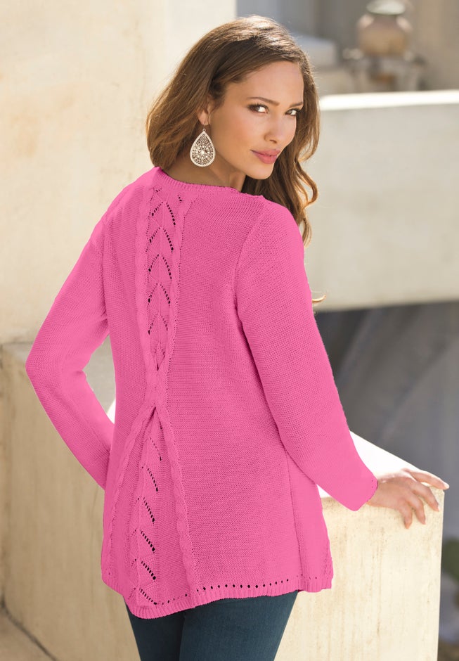 Plus Size Lace Yoke Pullover Sweater image number 1