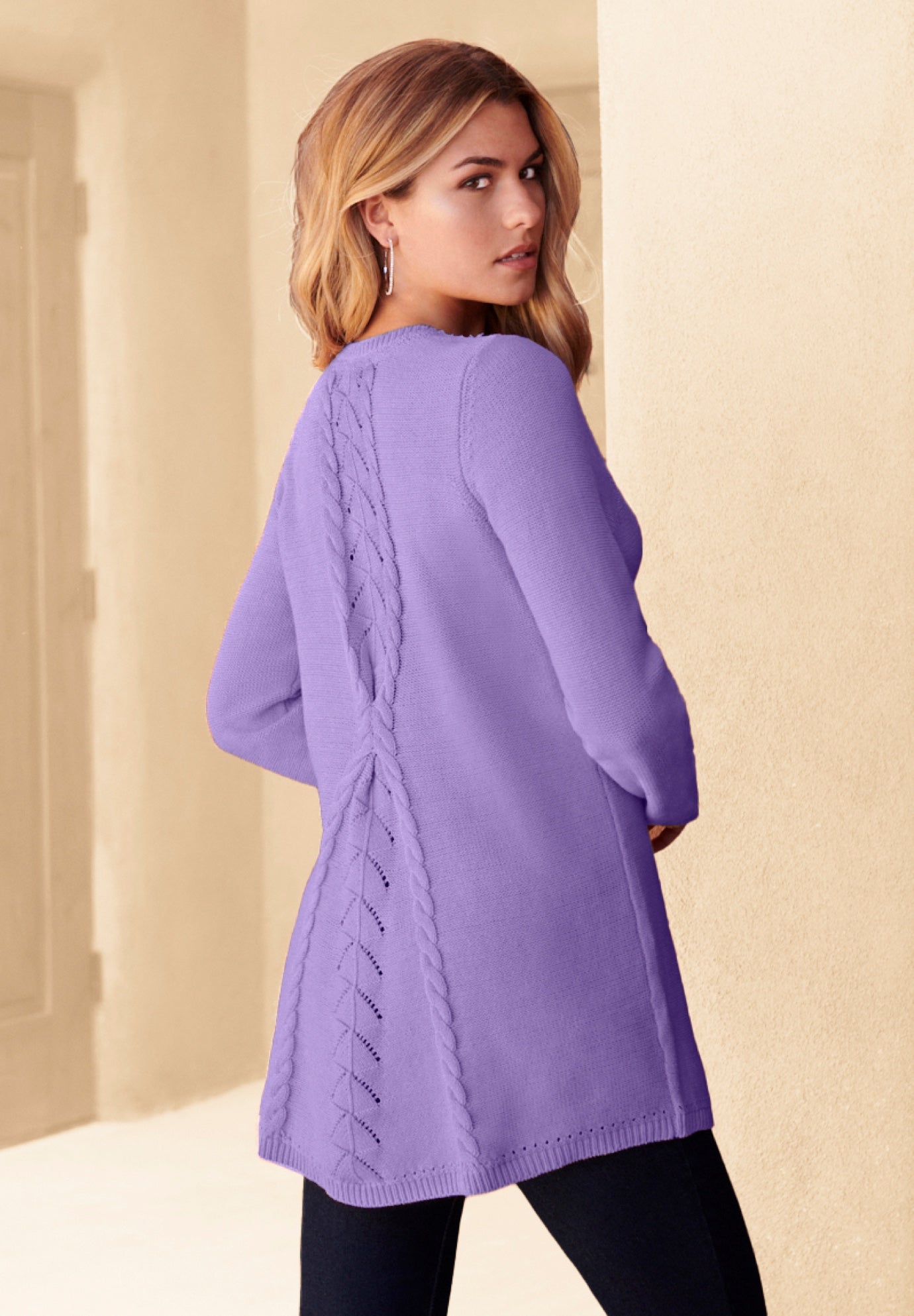 Plus Size Lace Yoke Pullover Sweater image number 1