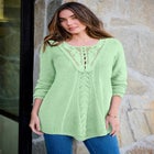 Plus Size Lace Yoke Pullover Sweater image number null
