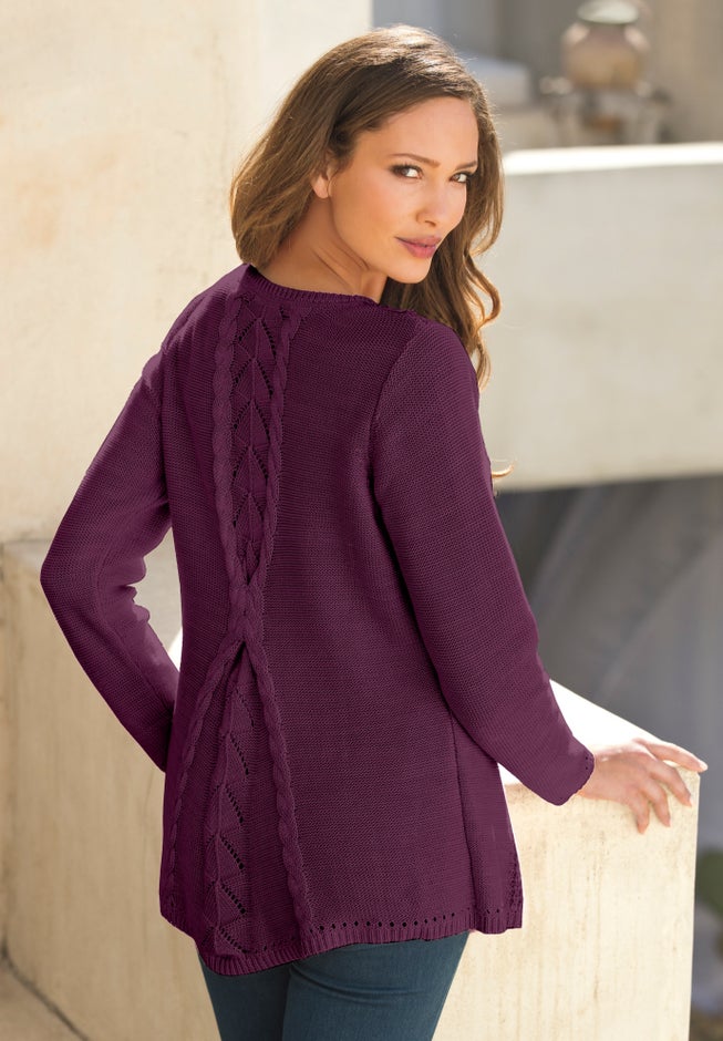Plus Size Lace Yoke Pullover Sweater image number 1