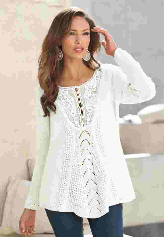 Plus Size Lace Yoke Pullover Sweater image number 0