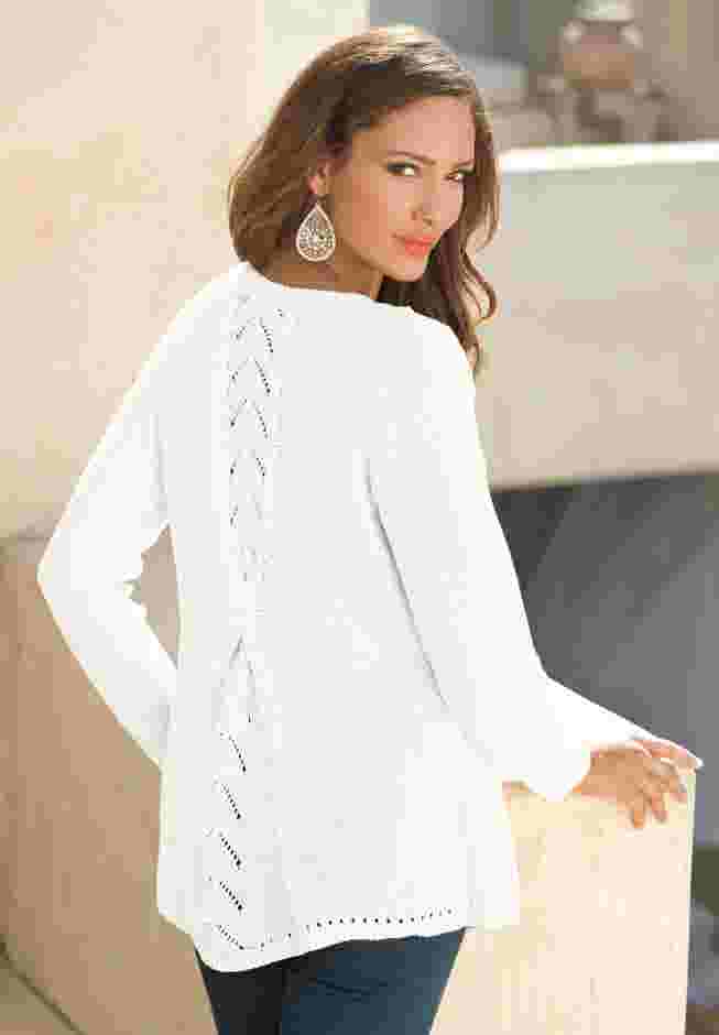 Plus Size Lace Yoke Pullover Sweater image number 1