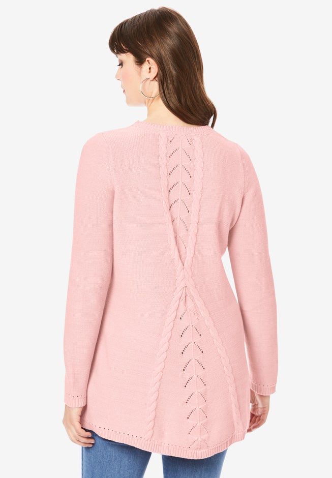 Plus Size Lace Yoke Pullover Sweater image number 3