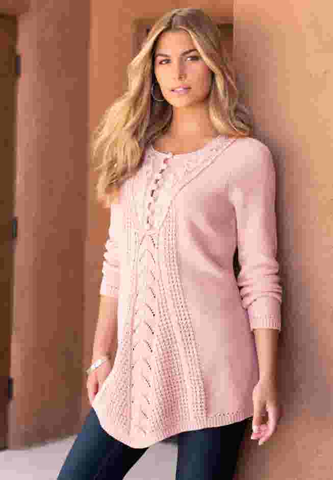 Plus Size Lace Yoke Pullover Sweater image number 0