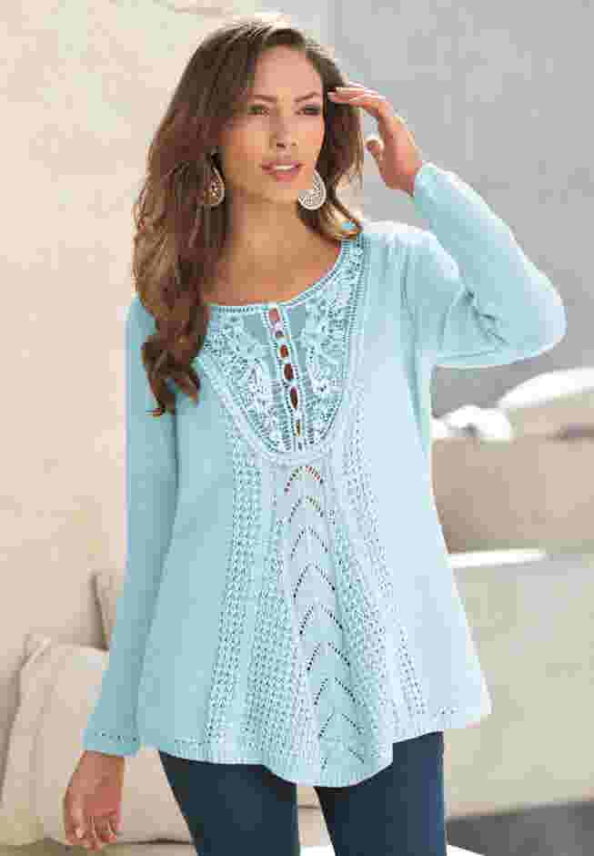 Lace Yoke Pullover Sweater image number 4