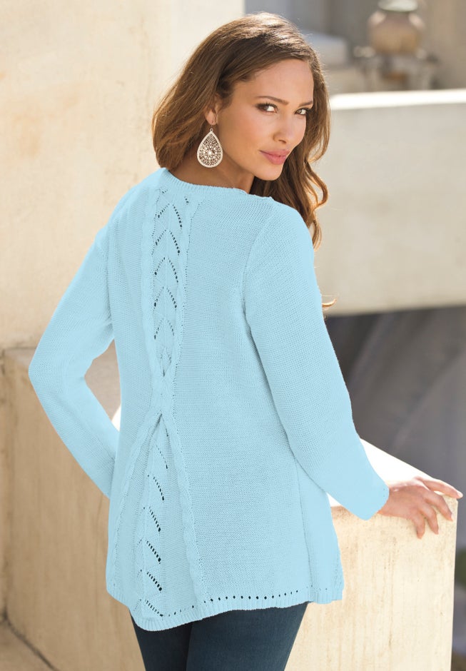 Plus Size Lace Yoke Pullover Sweater image number 1