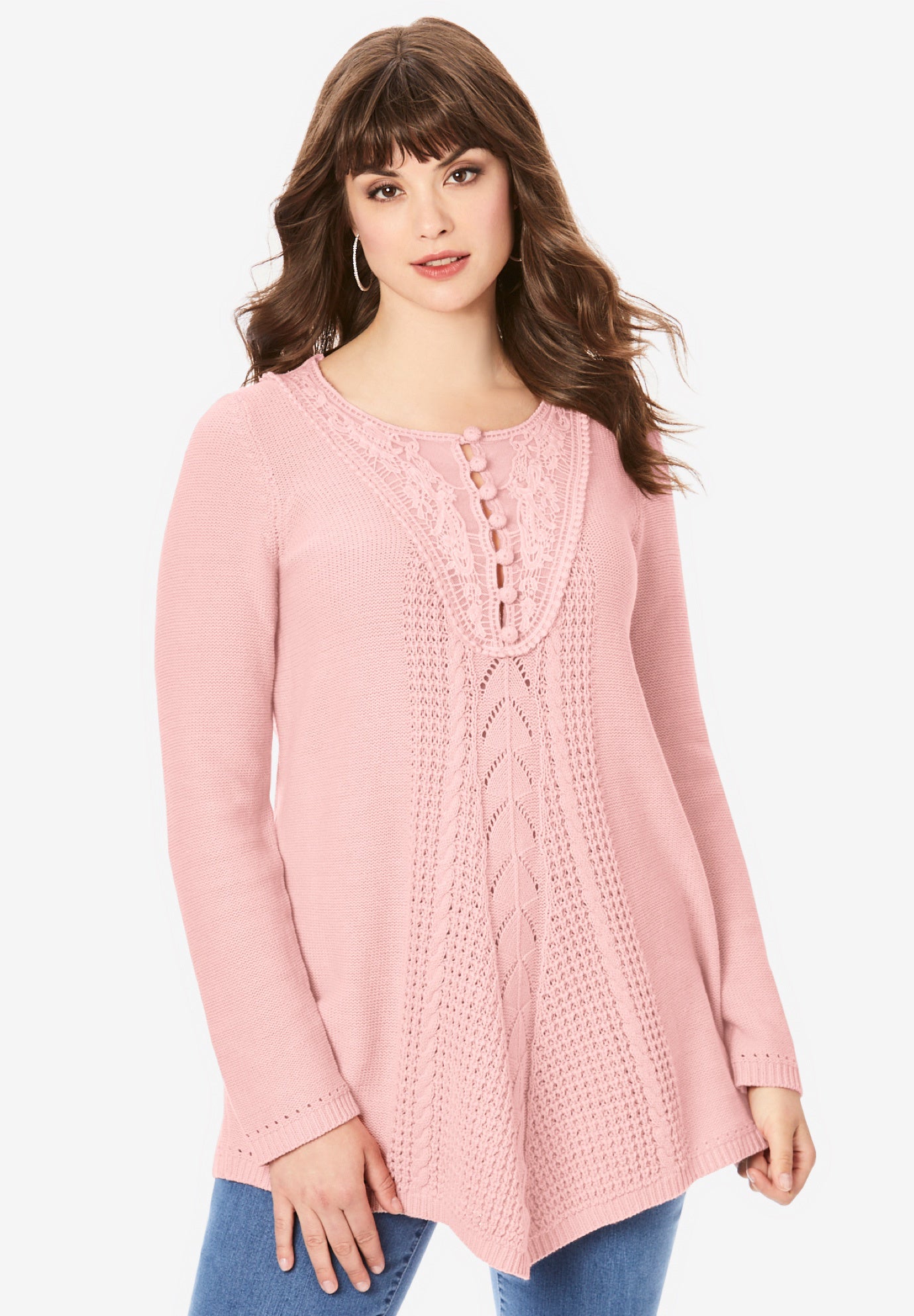 Plus Size Lace Yoke Pullover Sweater image number 4
