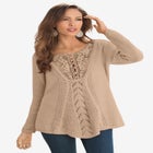 Plus Size Lace Yoke Pullover Sweater image number null