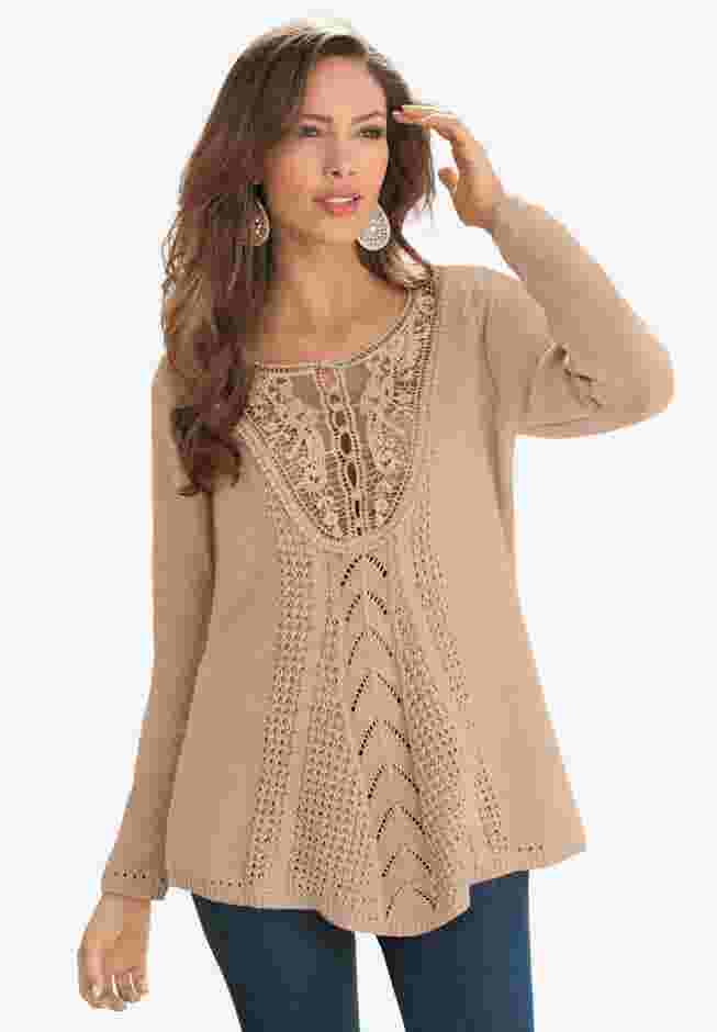 Lace Yoke Pullover Sweater image number 0