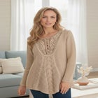 Plus Size Lace Yoke Pullover Sweater image number null