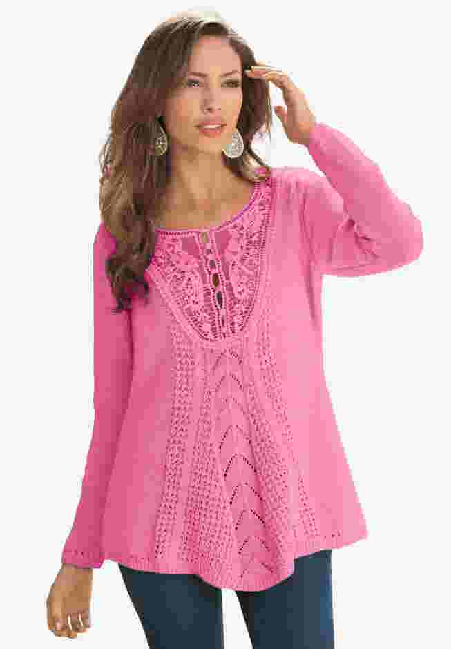 Lace Yoke Pullover Sweater image number 0
