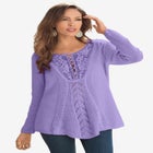 Plus Size Lace Yoke Pullover Sweater image number null