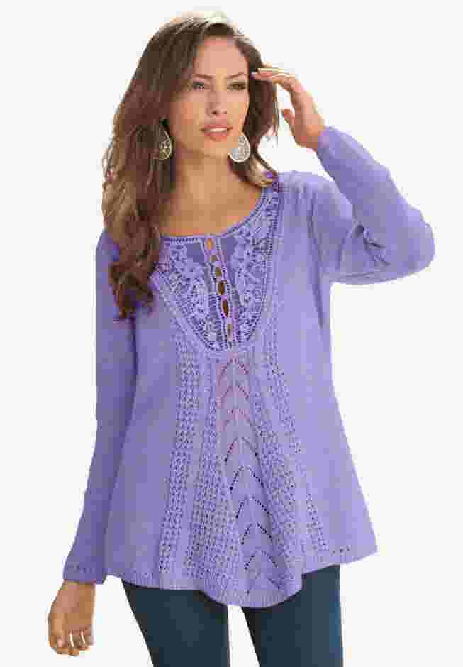 Lace Yoke Pullover Sweater image number 0