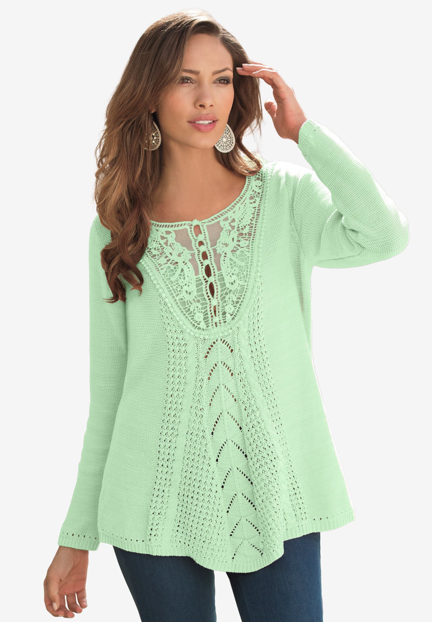 Plus Size Lace Yoke Pullover Sweater image number 0